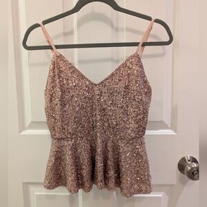 Elegant Sequin Peplum Top - Pink